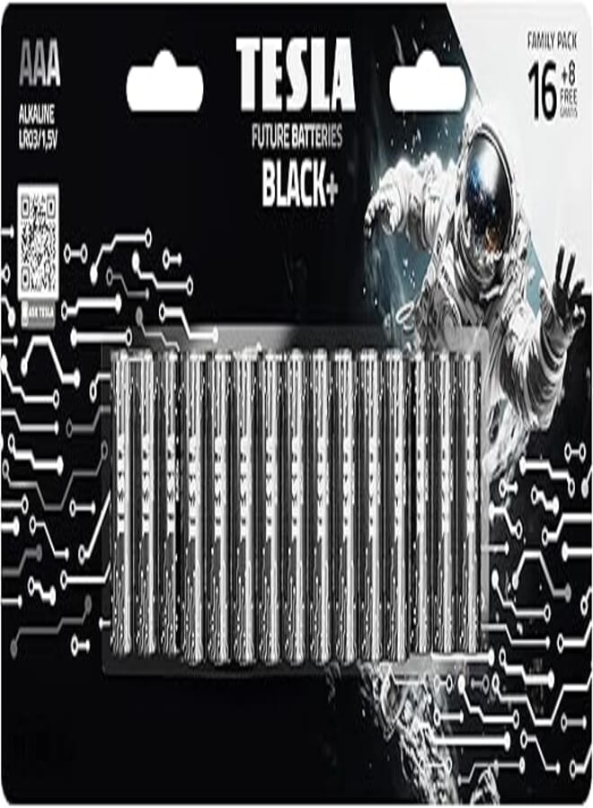 TESLA BATTERIES AAA BLACK+ SHRINK FOIL / (16 + 8 FREE)